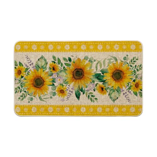 Artoid Mode Sunflower Leaves Summer Doormat Home Decor Low-Profile Switch Rug Door Mat Floor Mat for Indoor Outdoor 17x29 Inch