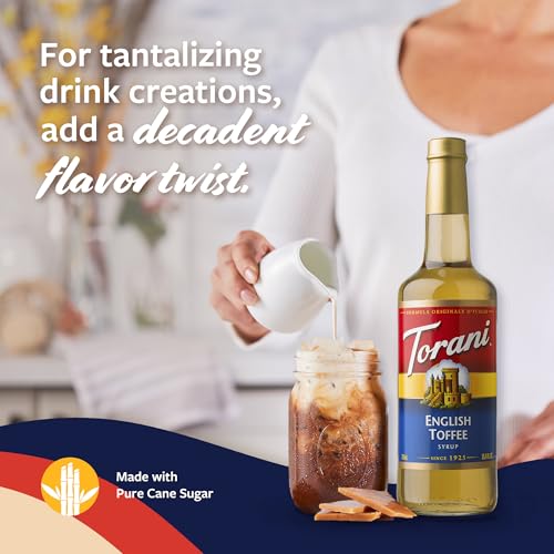 Image of Torani Coffee Syrup, English Toffee Flavored Syrup for Drinks, Glass Bottle with Pump Included, 25.4 Fl Oz
