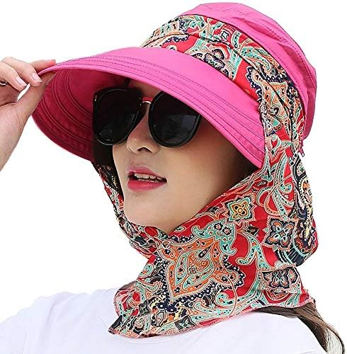 2-in-1 Folding Roll Up Wide Brim Sun Visor Cap UPF 50+ UV Protection Sun Hat with Detachable Neck Protector Hood for Travel Holiday Beach Swimming Cycling Camping Hiking Trekking Running Headwear