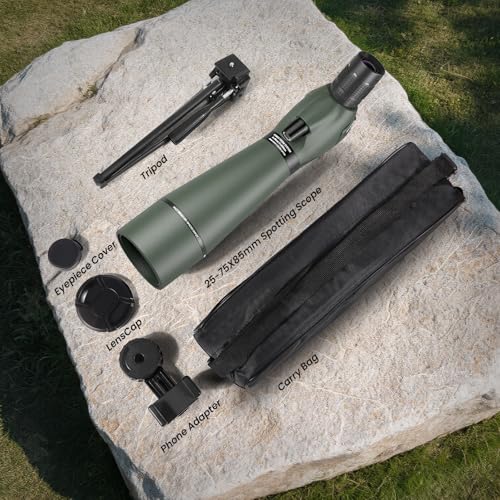 image for Koolpte Spotting Scope 25-75x85 with Phone Adapter, Tripod & Carrying 