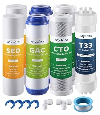 Mysora F7 NSF Certified 1-Year Replacement Filter Cartridge Pack Compatible with iSpring RCC7AK, 7-Count for Standard 5-Stage RO System, Without RO Membrane & Alkaline Remineralization Filter