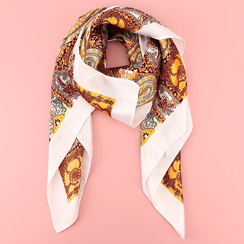 Image of DRESHOW 35 inch Large Square Satin Head Scarf - 4Pcs Silk Accessories Classic Patterned Squares Beach Bandanas for Women