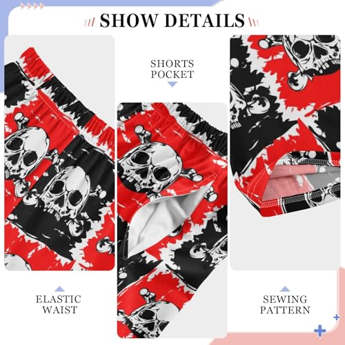 Pirate Skull Plaid Boys Long Pants Soft Trousers Elastic Waist Kids Lounge Bottoms with Pockets S-XL4