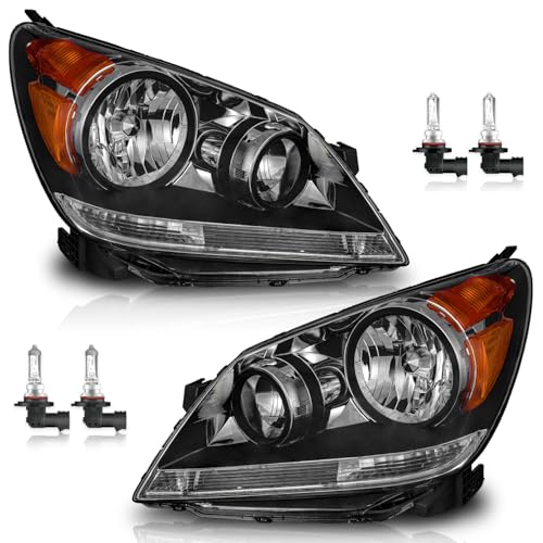 WEELMOTO Headlights for 2005-2007 Honda Odyssey Headlight Assembly Pair Black Housing Amber Reflector Left+Right Side