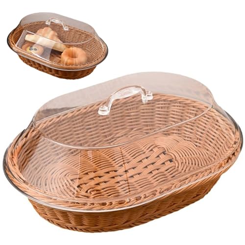 Cesta de mimbre para servir mesa de desayuno y buffet con tapa protectora transparente 7