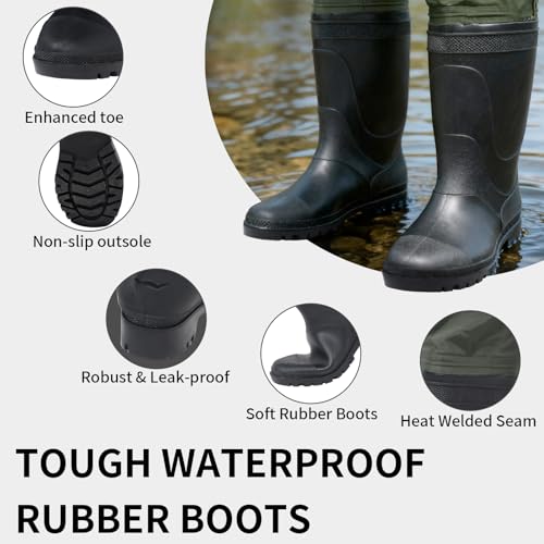Image of Fishing Waders for Men & Women, Waterproof 2-Ply Nylon /PVC Chest Wader with Boots for Outdoor Sizes 4-13 Bootfoot