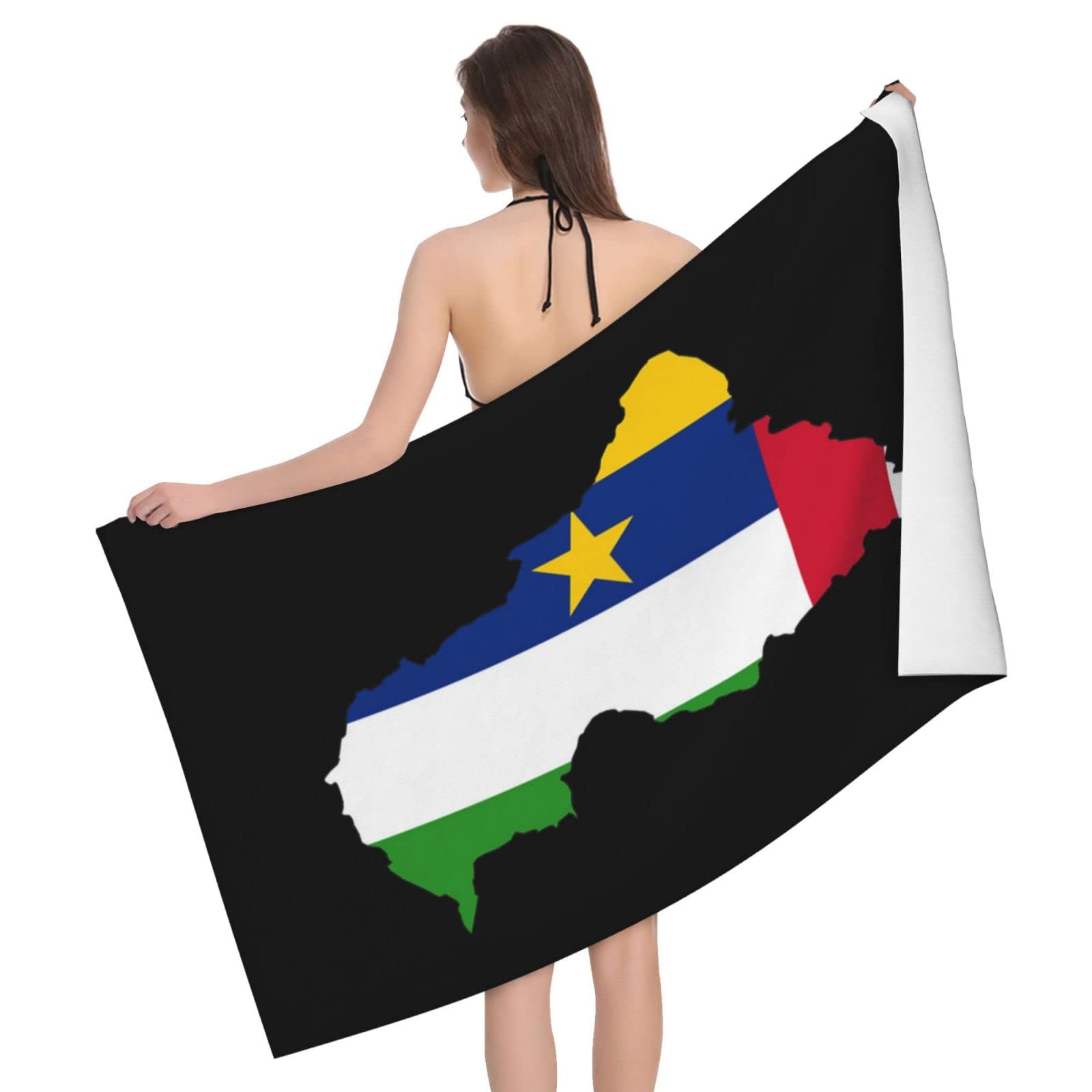 Lsjuee Central African Republic Flag Map Beach Towel Absorb Water Quick Dry Bath Towel, for Beach, Swimming Pool, Camping