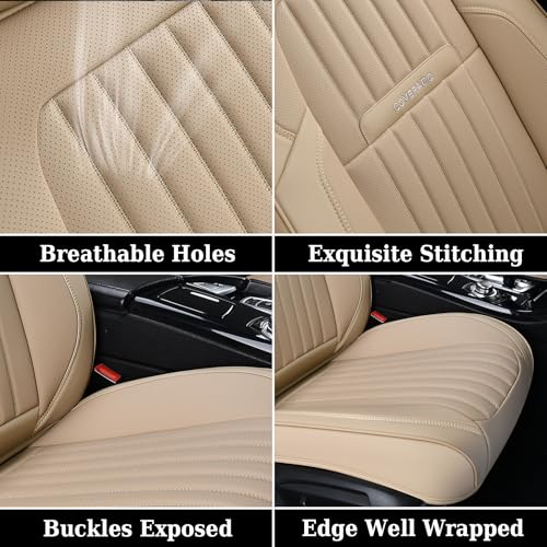Image of Coverado Car Seat Covers Front Seats, Car Seat Cover Beige, 2-Pack Car Seat Cushion Nappa Leather, Car Seat Protector, Waterproof Seat Covers Carseat Cover Universal Fit for Most Cars Trucks