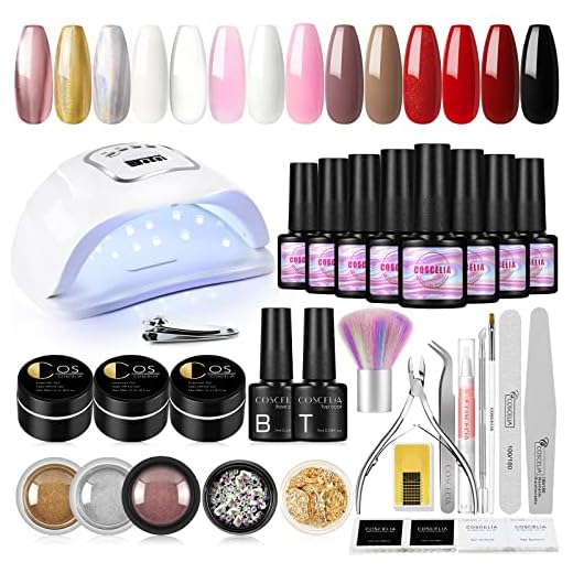 COSCELIA Kit Uñas Semipermanentes Profesional, 110W Lampara Uñas Semipermanentes Kit Completo, 8 Colores Esmaltes Semipermanentes Kit Con 3 Colores Uñas Builder Gel Set, Kit para Manicura y Pedicura
