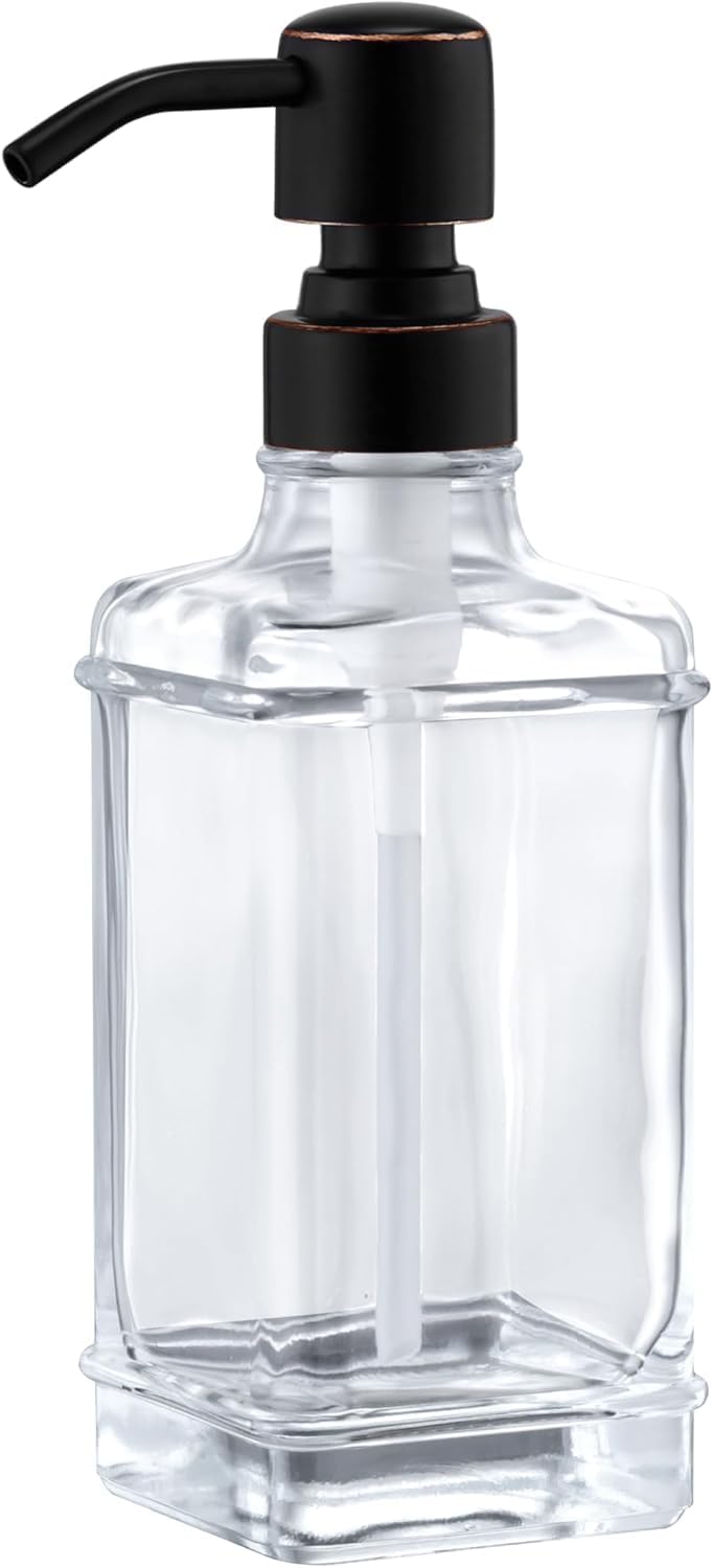 Soap Dispenser,10 Oz Antique Design Thick Glass Hand Dispensers; with 304 Rust Proof Stainless Steel Pump, for Kitchen, Bathroom- Oil Rubbed Bronze