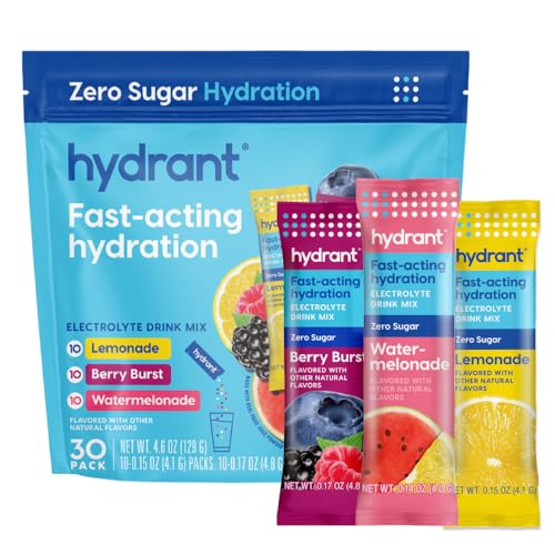 HYDRANT Hydrate Zero Sugar Individual Hydration Electrolyte Powder Stick Packets with Zero Sugar and Electrolytes for Rapid Hydration (Variety Pack 30 Count)