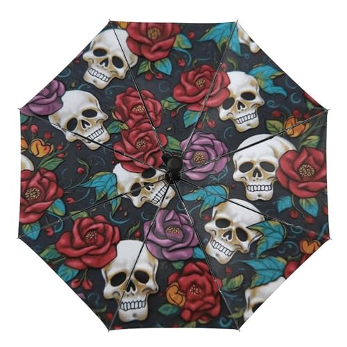 Parapluie automatique compact fleurs de crâne mexicain contre la pluie