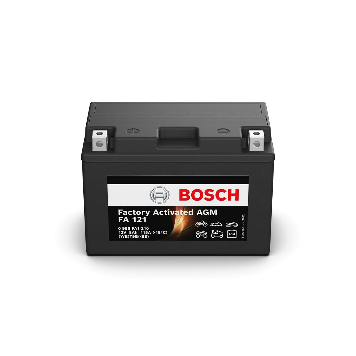 Bosch FA121 - Batteria AGM per motocicli - 12V 115A 8Ah - Adatta per moto, motociclette, enduro, scooter, quad, moto d'acqua - Compatibile M6013, BT9B-BS, BT9B