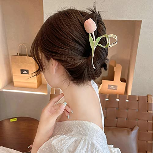 Hair Claw Clips For Women Flower 2Pcs Large Tulip Non-Slip Strong Metal Hair Clips Muticolor Hold Hair Jaw Clips Acetate Hair Claws Big Butterfly Clips Cute Hair Clips Headwear Gifts #TOP3