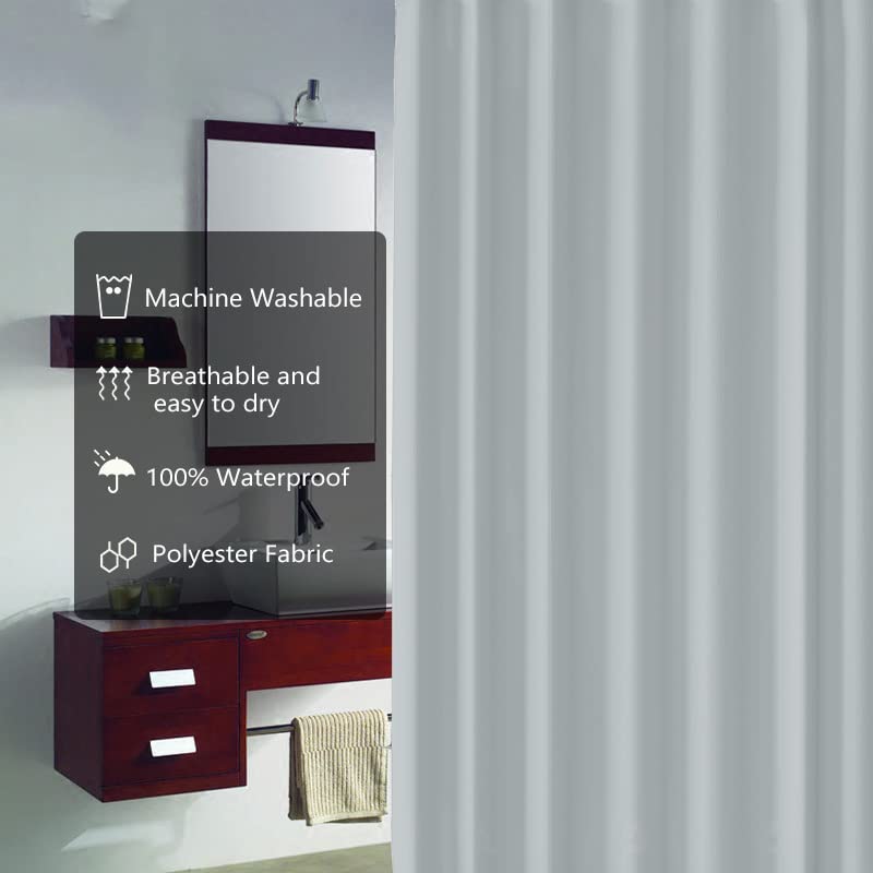 Image of LLSCL Grey Fabric Shower Curtain Liner with Magnets, Waterproof Hotel Quality, 72 x 72 Machine Washable