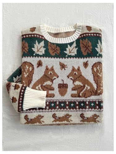 WDIRARA Women's Cute Pattern Long Sleeve Sweater Crew Neck Pullover Knitted Tops3