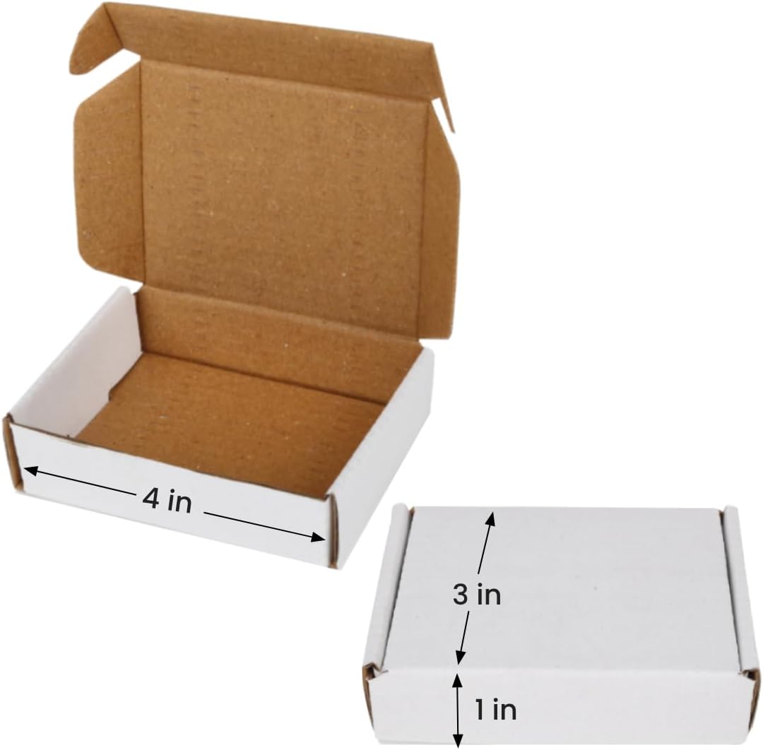 - 3Ply White Corrugated Small Flat Box 4x3x1 Inch For Packing Multipurpose Packaging Shipping Tiny Mailer Boxes L4" x W3" x H1" Inch (Pack of 100)
