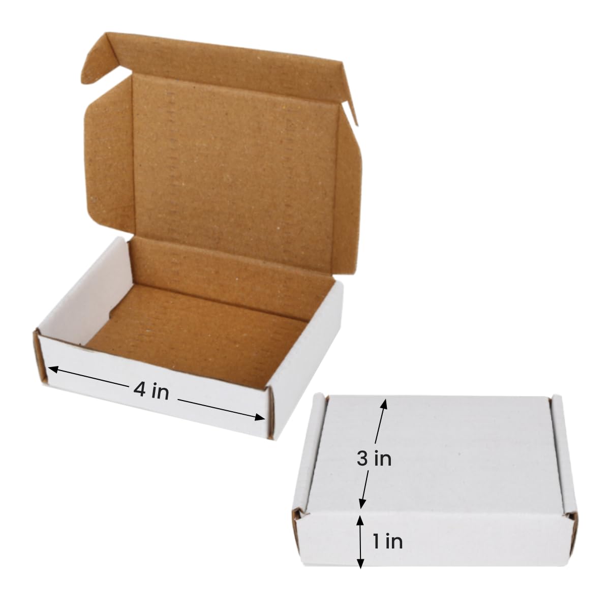 DCGPAC 3Ply White Corrugated Small Flat Box 4x3x1 Inch For Packing Multipurpose Packaging Shipping Tiny Mailer Boxes L4" x W3" x H1" Inch (Pack of 100)