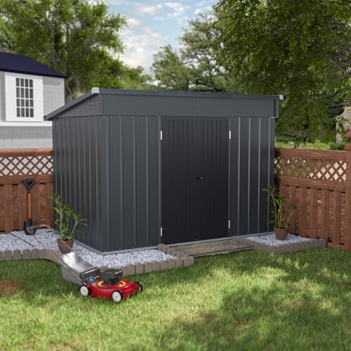 VEIKOU-Metal-Storage-Shed-6x10FT-Outdoor-Storage-Shed-with-Sloped-Galvanized-Steel-Roof-Garden-Tool-Storage-House-Metal-Shed-with-2-Vents-Double-Door-for-Backyard-Outdoor-Patio VEIKOU Metal Storage Shed 6x10FT Outdoor Storage Shed with Sloped Galvanized Steel Roof Garden Tool Storage House Metal Shed with 2 Vents Double Door for Backyard Outdoor Patio