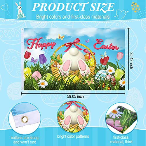 Happy Easter Flag 3X5 Ft Bunny Tail Rabbit Easter Eggs Flags Rabbit Holiday Flags Outdoor Easter Flags With Grommets Single Sided Garden Yard House Flags Banner For Indoor Outdoor Home Party Decor #TOP1