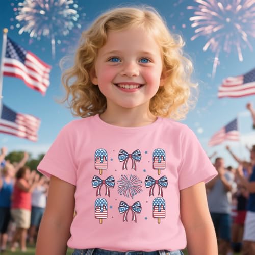 Image of Toddler Girls 4th of July T-Shirt American Flag Popsicle Print Cotton Kids Boys Independence Day Tees