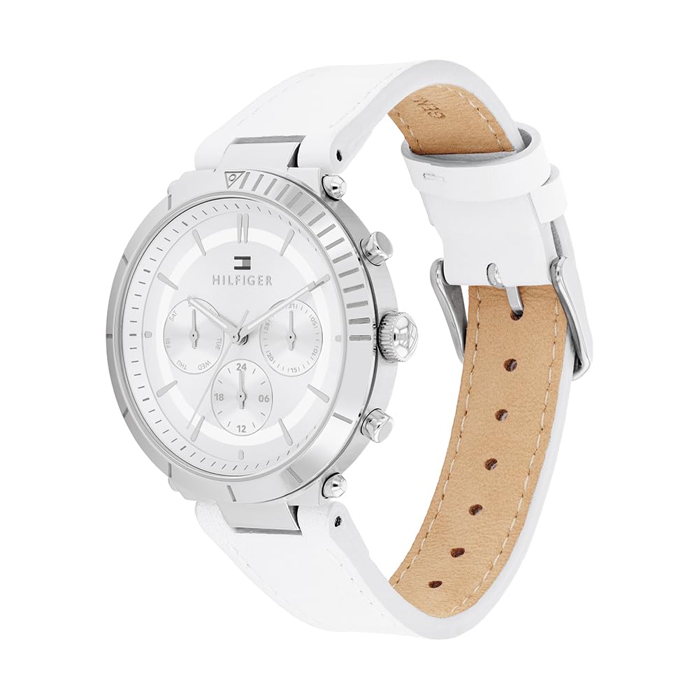 Tommy Hilfiger Multi Zifferblatt Quarz Uhr für Damen mit Weisses Lederarmband - 1782352