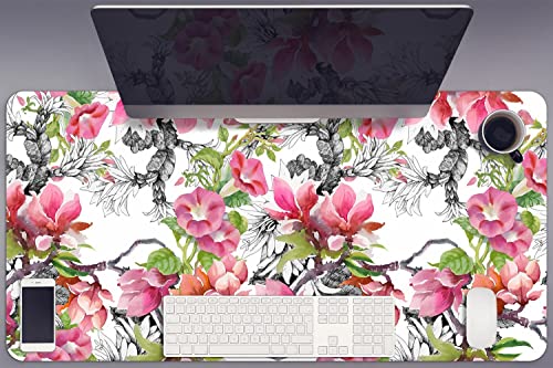 Tapis de bureau vinyle 100x50cm grand protège-table fleurs aquarelles pour ordinateur et gaming