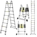 Telescoping Ladder A Frame 16.5 FT Compact Aluminum Lightweight Extension Ladder, Extendable Tall Ladder Heavy Duty 330lbs Max Capacity, Multi-Purpose Collapsible Ladders for Home RV Outdoor Work