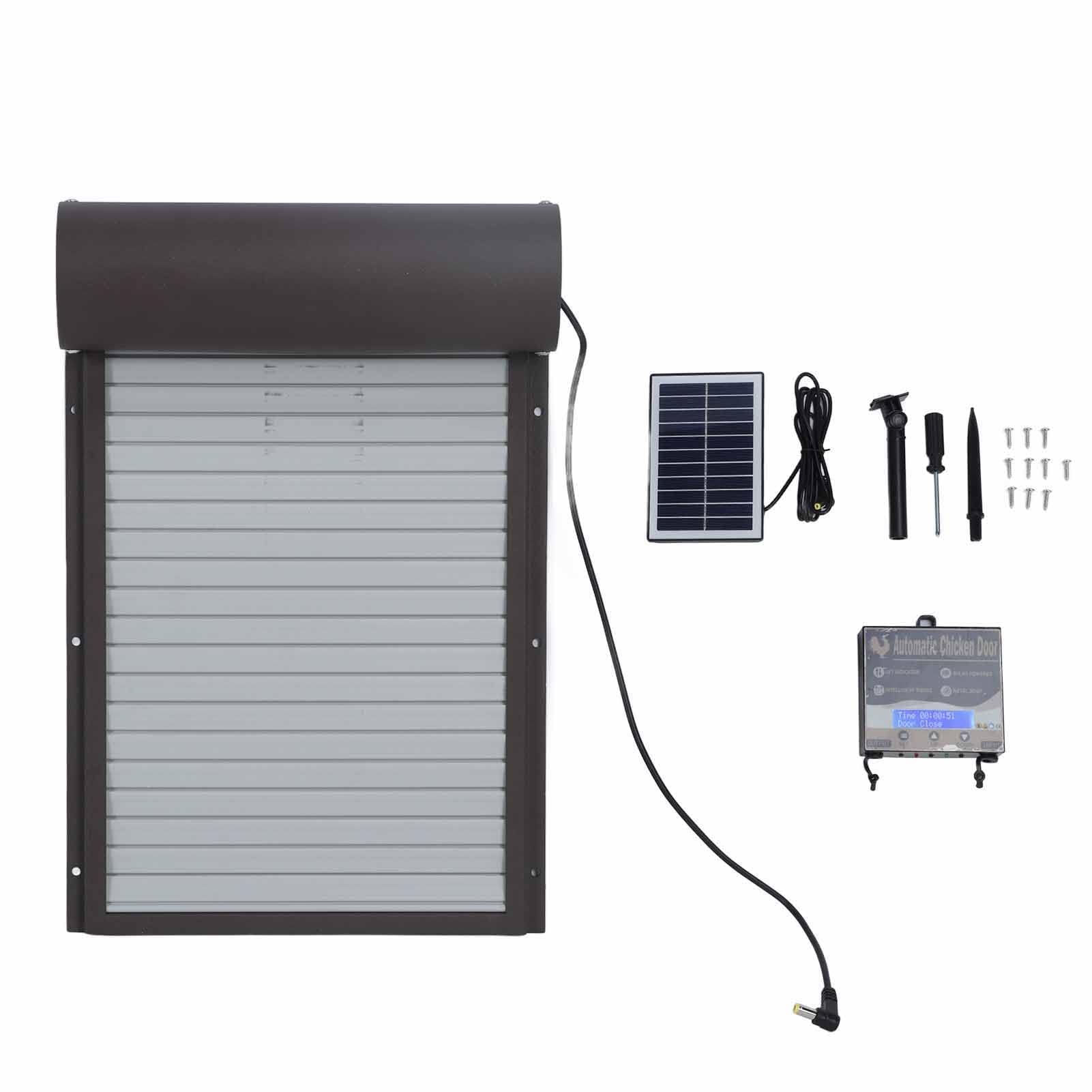 Solapa Automática para Pollos, Gallinero con Funcionamiento, Gallinero Eléctrico, Resistente Al Invierno, Puerta para Pollos con Energía Solar, Pantalla LCD con Temporizador para