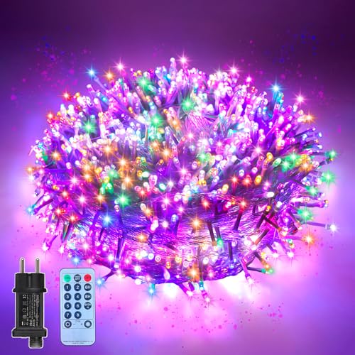 Bunt LED Lichterkette 12m 100 LEDs Mit 5 Meter Stromkabel – Fernbedienung & Timer-Funktion, Für Innen & Außen, 8 Blinkmodi, Ideal Für Weihnachten,...