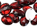 Allstarco 25x18mm Red Ruby CH17 Flat Back Sew On Oval Beads Acrylic Rhinestones Sewing Plastic Gems...