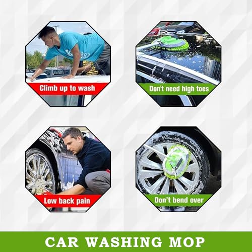 Image of GLUN Plastic Microfiber Car Mop with Extendable Handle 360 Rotating Brush for Wet & Dry Cleaning, Car Wash Duster Lightweight Microfiber Brush for Versatile Cleaning
