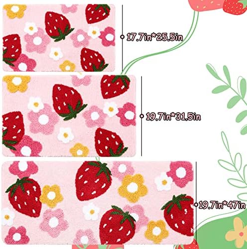 Mislaxy Strawberry Bath Mat Bathroom Rugs Non-Slip Doormat Absorbent Bath Shower Mat Carpet Flocked for Bedroom Bathroom Home Decor Floor Mats (Pink, 45x65cm)