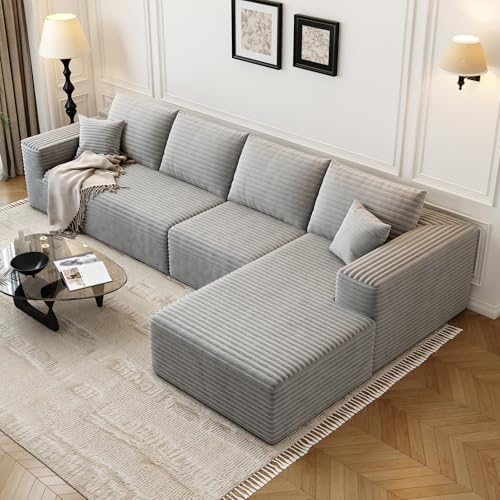 Image of 135.4 inch Cloud Modular Sectional Sofa Couch with L-Shape Chaise,Modern Minimalist Upholstered Couches for Living Room Bedroom,Deep Seat Corner Couch,No Assembly Required (Grey,Right Facing Chaise)