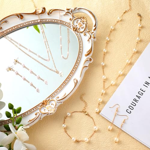 Quelay 9 Pcs Gold Pearl Jewelry Set for Women Includes Gold Plated Pearl Necklace, Drop Earrings, Bracelet for Wedding Bride Jewelry Gift3