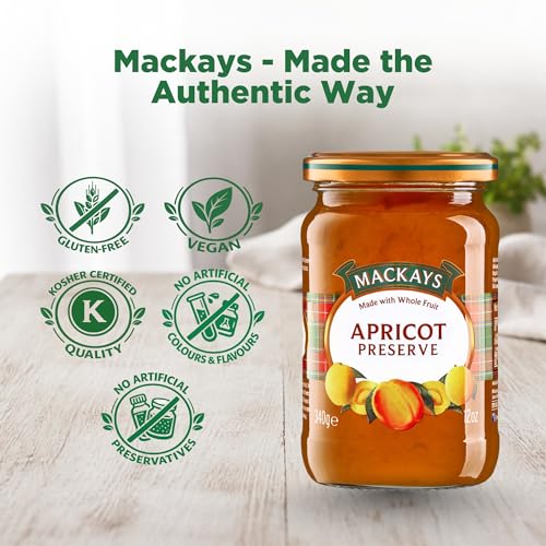 Image of Mackays Scottish Apricot Preserve 340g | Made with Whole Fruit | Traditional Copper Pan Cooked | Vegan | Imported from Scotland