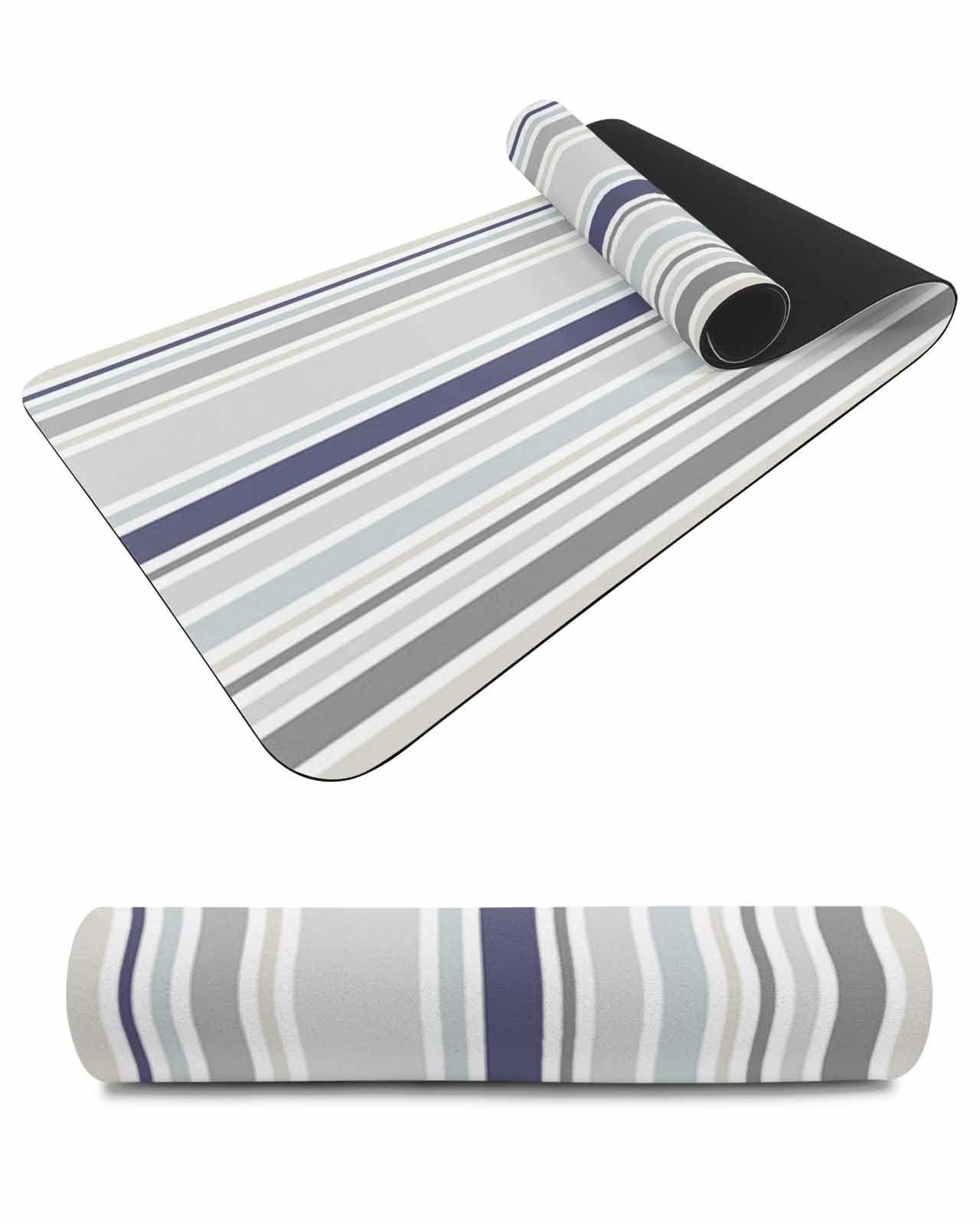 Debedcor Heat Proof Table Pads Waterproof Decorative, Gray Navy Blue Striped Non-Slip Table Countertop Protector, Abstract Art Rustic Stripes Insulation Mat for Dining Room, 48 x 12 Inches