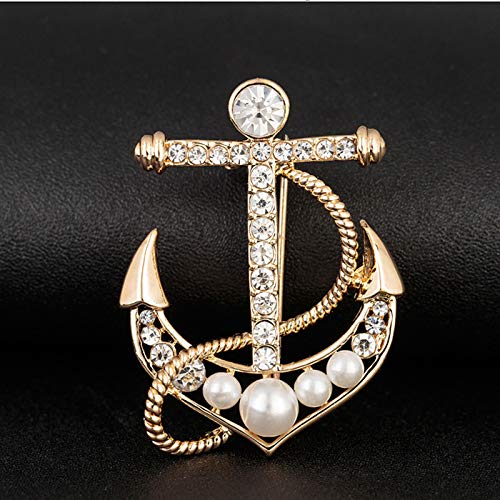 Image of Personality Pearl Crystal Anchor Fashion Brooch Pin Women's Clothing Accessories Jewelry Crystal Boat Anchor Brooch Rudder Brooch Pin
