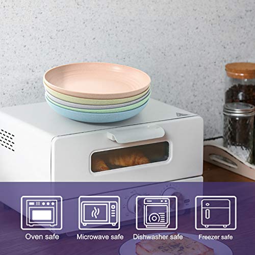 Gonioa 5 Pack Lightweight Wheat Straw Plates-7.8'' Unbreakable Dinner Plates Set-Dishwasher & Microwave Safe, Healthy for Kids, Adults, BPA Free