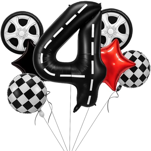 Juego de 7 decoraciones de cumpleaños, globos de decoración de fiesta para cumpleaños de niños, decoraciones de 5º cumpleaños para niños, fiestas temáticas de coches