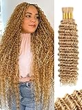 KULYMUWIG Blonde Human Braiding Hair for Boho Braids Deep Wave 18 Inch 100 g 4 Bundles Bulk Human Hair for Braiding No Weft 10A Curly Human Hair Extensions Wet and Wavy Color 27