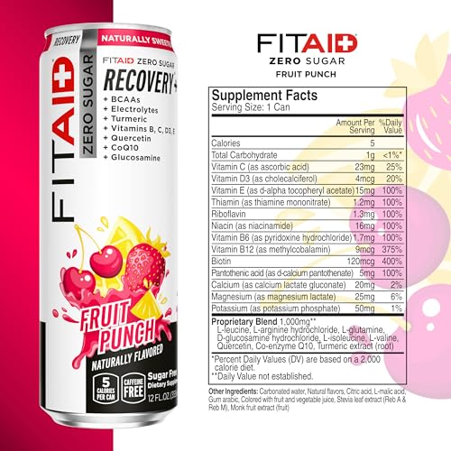 Image of LifeAid Fitaid Recovery Drink, Fruit Punch, Zero Sugar, Vegan, Kosher, Keto Friendly, Gluten Free, 12 Fluid Ounce (Pack of 12) - Packaging May Vary
