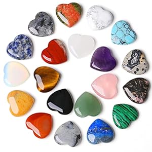 YATOJUZI 20PCS Natural Heart Healing Crystals Rose Quartz Amethyst Heart Love Crystal Stones Set Bulk Polished Pocket Palm Thumb Gemstones Chakra Reiki Balancing Gifts for Women Men 0.8 inch