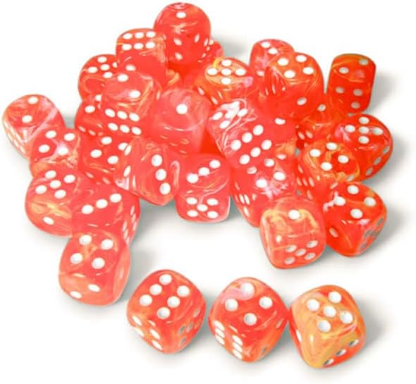 Dahlia Festive Luminary Dice with White Pips D6 12mm (1/2in) Pack of 36 Chessex
