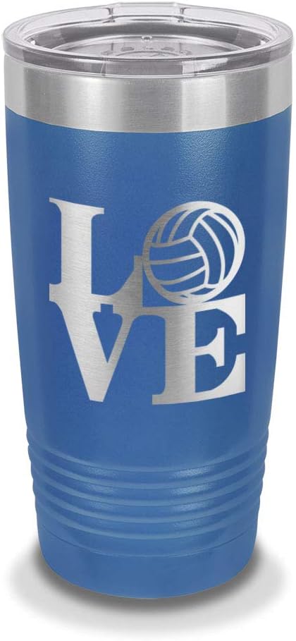 Love Volleyball 20 oz Laser Engraved Polar Camel Stainless Steel Vacuum Insulated Tumbler w/Clear Lid I Love - Customizable - White