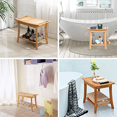 Sgabello Poggiapiedi In Bambù VaeFae - Con Ripiano Portaoggetti, Antiscivolo | Per Bagno, Casa, Giardino - Foto 3