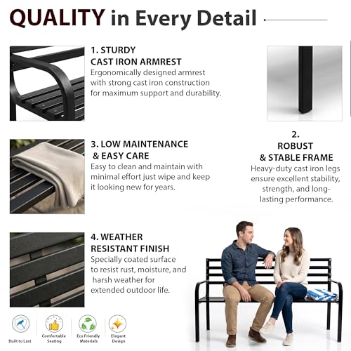 Image of BRISHI 2 Seater Metal Garden Bench & Center Table for Indoor & Outdoor Park /Patio /Living Room /Terrace /Balcony (Black)