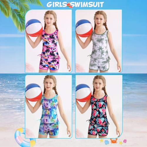 Patgoal Girls 3 Piece Bathing Suit Summer Racerback Top Bikini Swimsuit with Shorts Beach Tankini Sets2