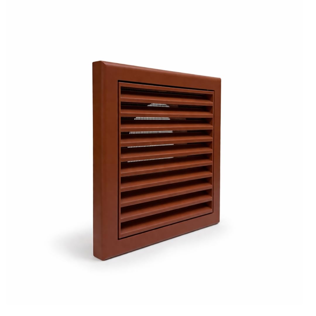 Fantronix Terracotta Fixed Blade Wall Vent Grille with Insect Mesh – 150 mm (6”) Rear Spigiot, 185 × 185 mm External Size for Bathroom & Kitchen Ducting — image 1