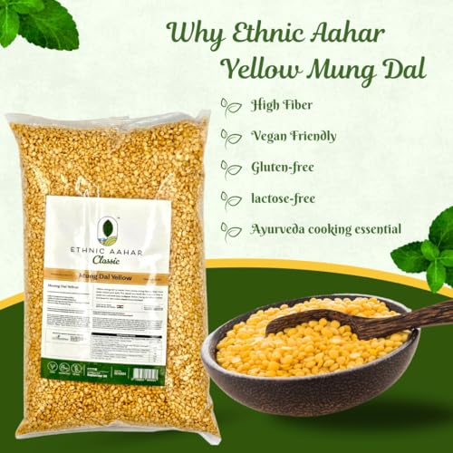 Ethnic Aahar Mung Dal Yellow 2000g | Protein-Rich Pulses & Lentils for Wholesome Cooking | Premium Quality Dals | Essentials for Vegan, Vegetarian, and Ayurveda-Inspired Lifestyles
